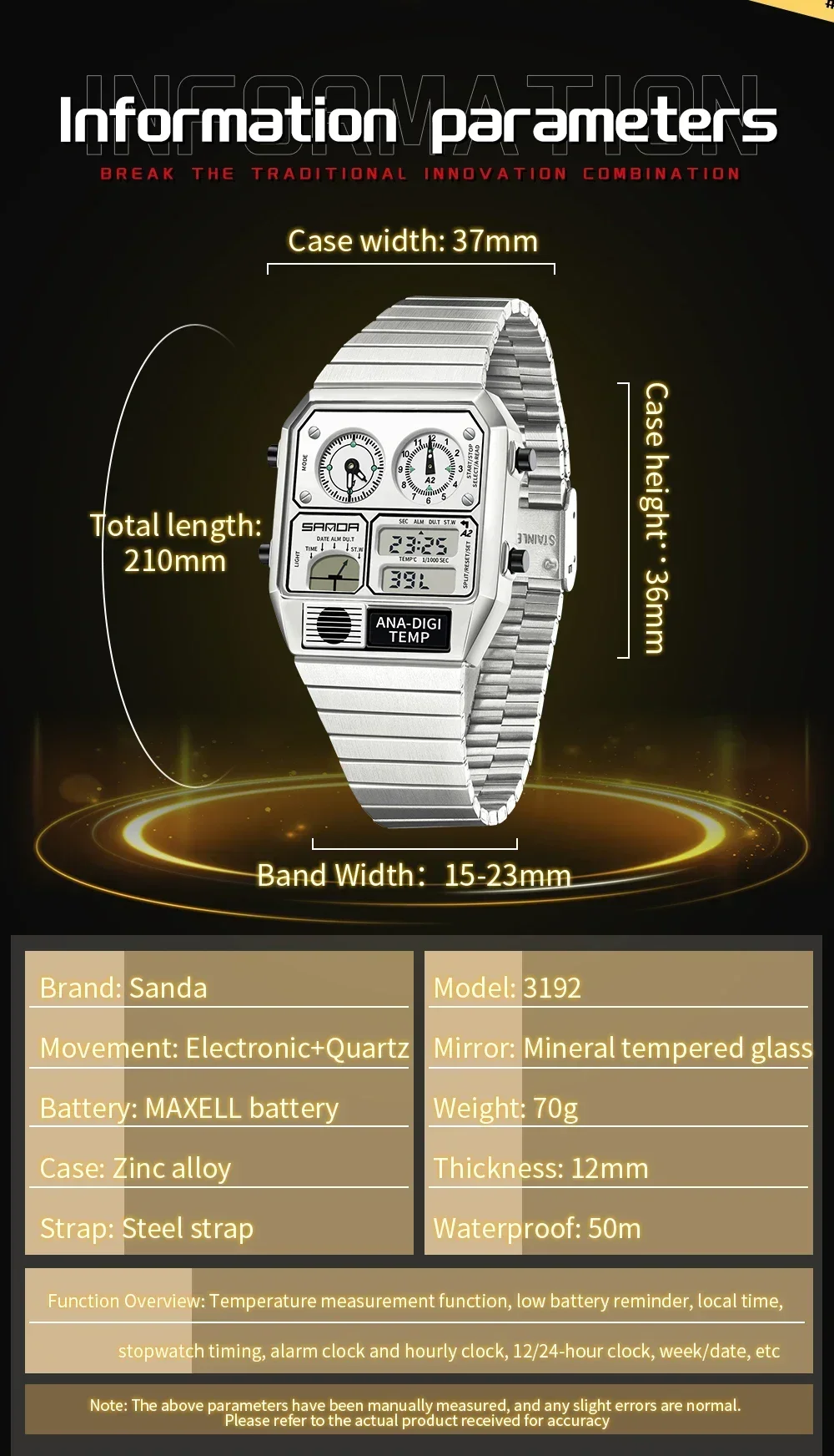 SANDA 3192 Fashion Unisex Watc - đánh giá và giá Vintage Digital Watch